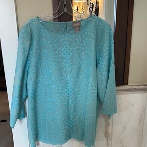 Chico's Aqua Embroidered Blouse